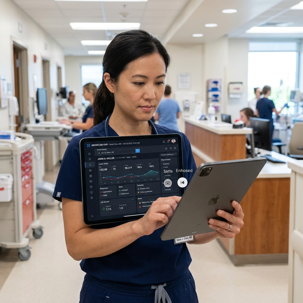 Healthcare professional using modern EHR dashboard